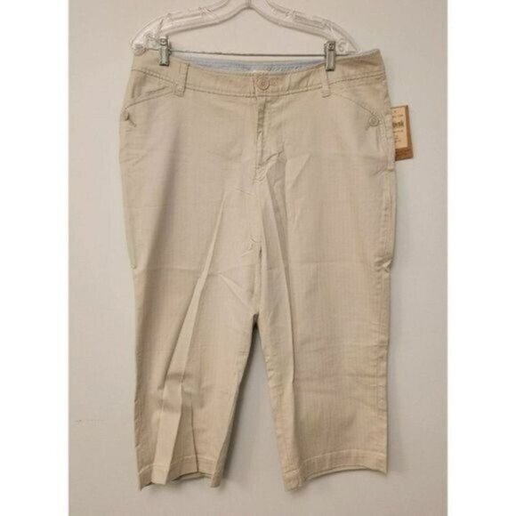 NEW Coldwater Creek Size 16 Beige Natural Waist Herringbone Crop Capri‎ … - Picture 1 of 11
